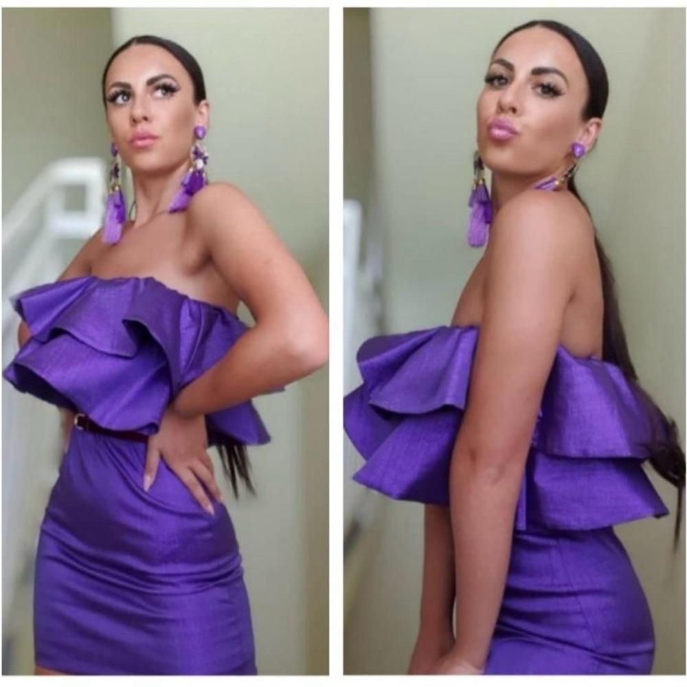 ZARA Ruffled Ruffle Metallic Thread Mini Cocktail Dress in Purple Size Small - Picture 6 of 16